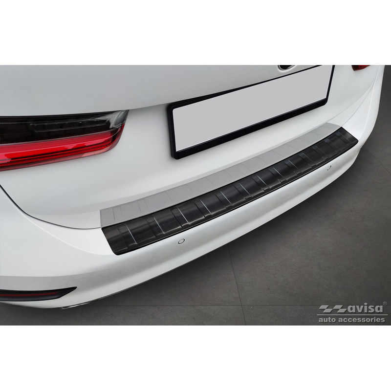 Protection de seuil arrière inox noir sur mesure pour BMW Série 3 G21 Touring 2019-2022 'Ribs'