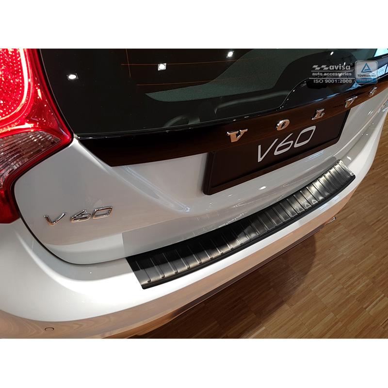 Protection de seuil arrière inox noir sur mesure pour Volvo V60 2010-2018 'Ribs'