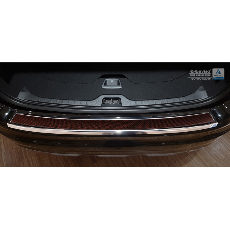 Protection de seuil arrière inox 'Deluxe' sur mesure pour Volvo XC60 2013-2016 Chromé/Carboné noir-rouge