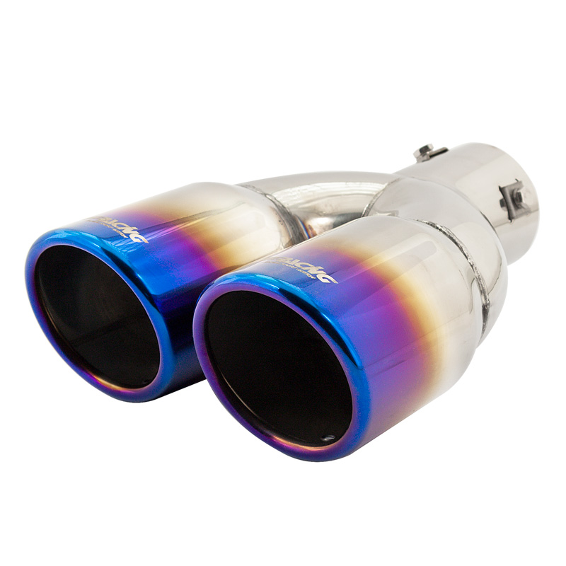 Simoni Racing Embout d'Échappement Rond Double/Oblique Inox/Titanium - Ø76xL230mm - Montage 37->58mm
