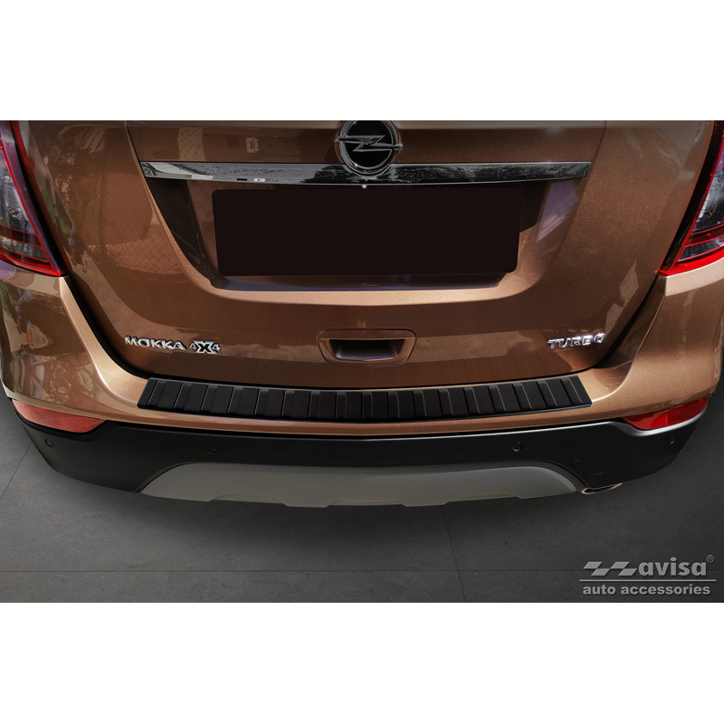 Protection de seuil arrière inox noir mat sur mesure pour Opel Mokka X 2016- 'Ribs'