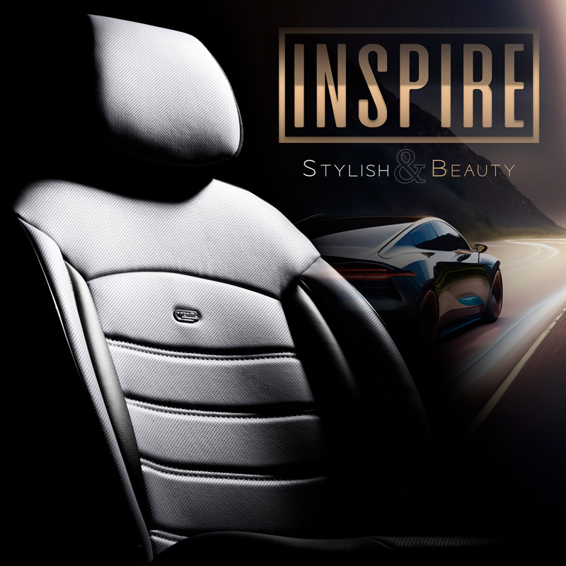 Housse de sièges universel en plein cuir 'Inspire' Noir/Gris - 11-pièces - adapté aux Side-Airbags