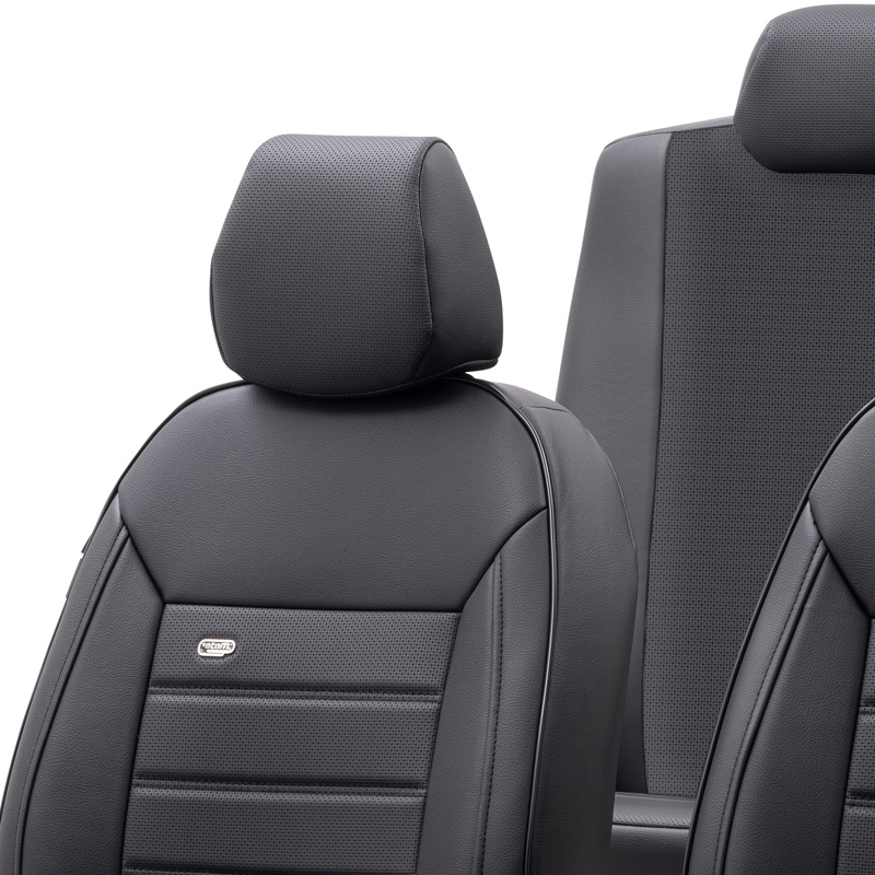 Housse de sièges universel en plein cuir 'Premium' Noir - 11-pièces - adapté aux Side-Airbags