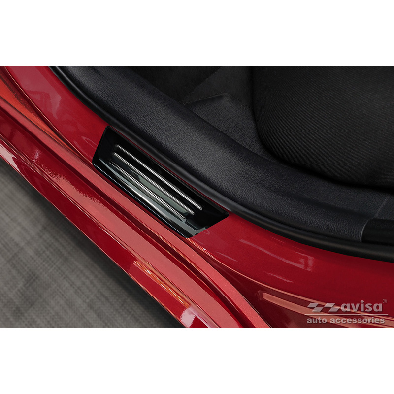 Seuils de portes inoxydable noir sur mesure pour Toyota Yaris 2020- incl. Facelift, excl. GR / Toyota Yaris Cross 2021- / Toyota C-HR II 2023- 'Hybrid' - 4-pièces