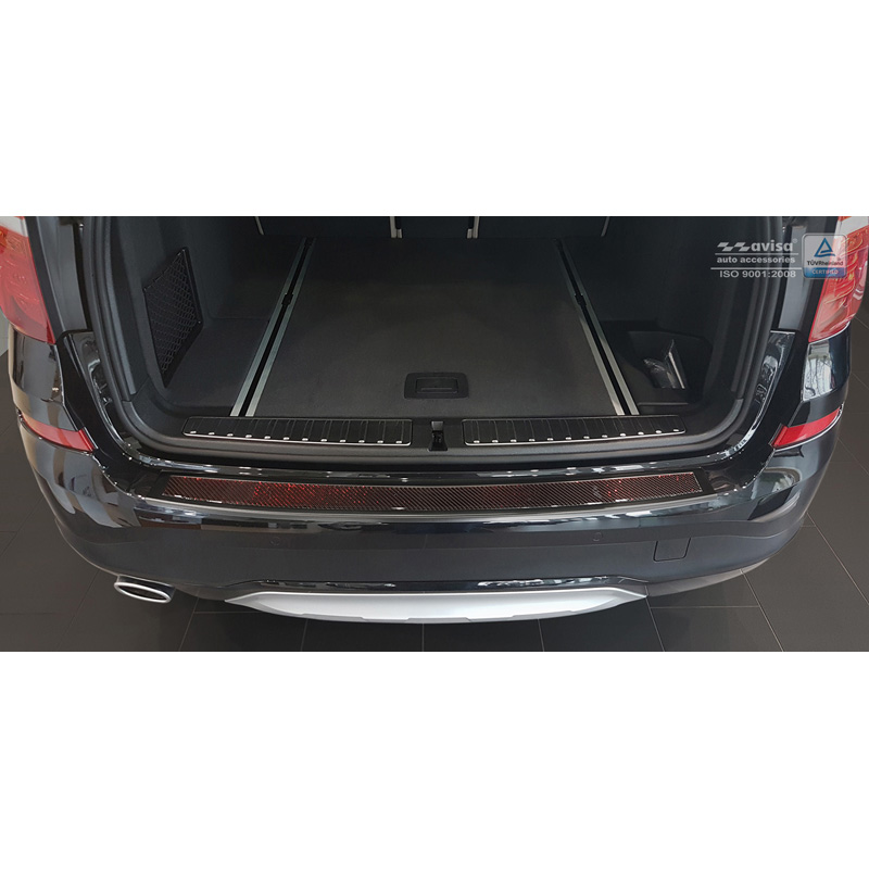 Protection de seuil arrière inox 'Deluxe' sur mesure pour BMW X3 F25 2014-2017 Noir/Carbone Rouge-Noir