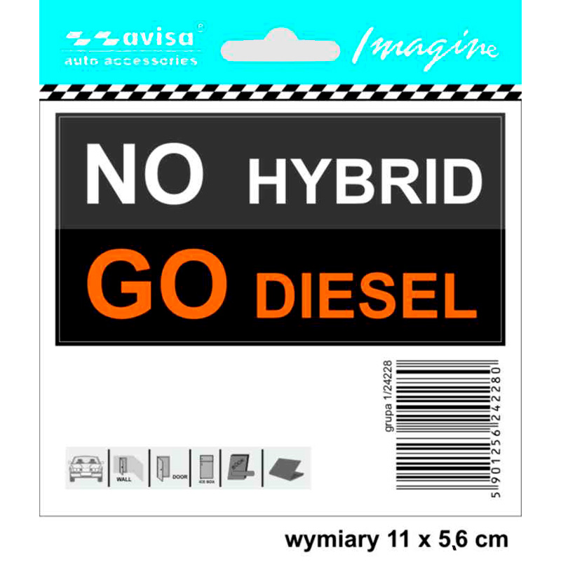Autocollant AutoTattoo 'NO HYBRID GO DIESEL' - 11x5,6cm