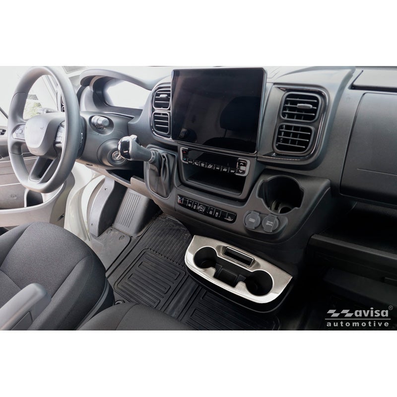 Avisa Enjoliveurs pour porte-gobelet Acier Inox sur mesure pour Fiat Ducato III Facelift 2023- / Opel Movano III Facelift 2023- / Toyota Proace Max 2024- - Argent