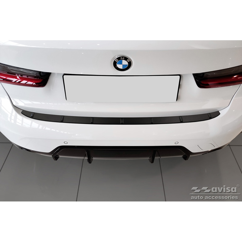 Protection de seuil arrière inox noir mat sur mesure pour BMW Série 3 G20 Sedan M-Paquet 2019- 'Ribs'