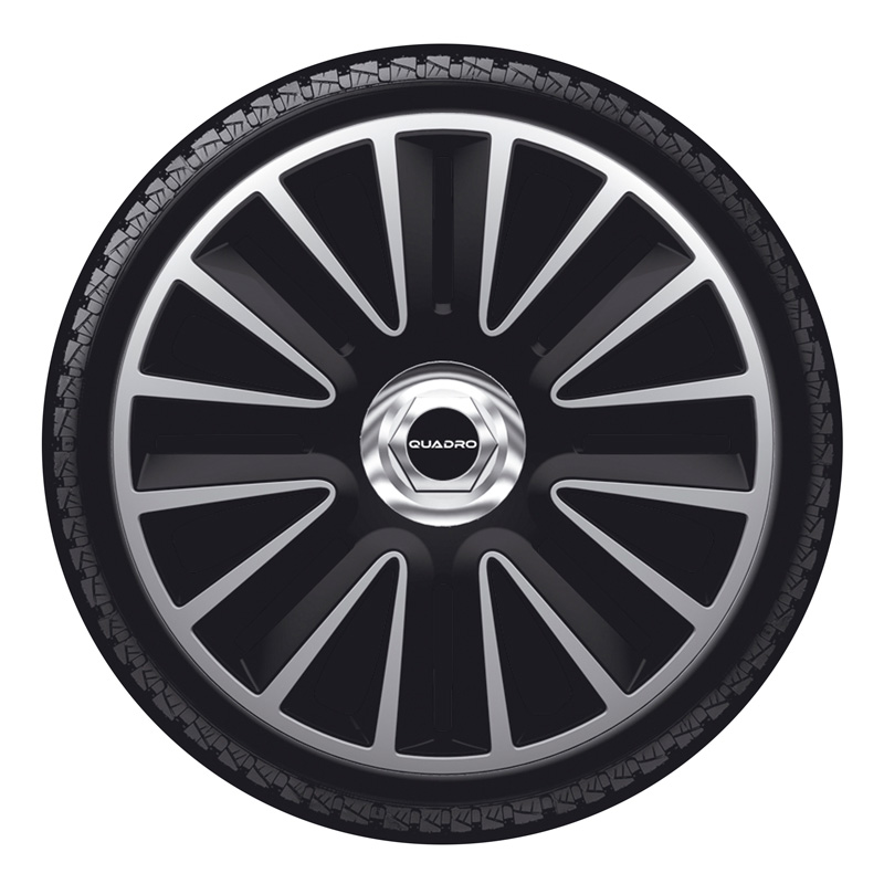 Jeu d'enjoliveurs Quadro Pro 15-inch argent/noir + anneau chromé