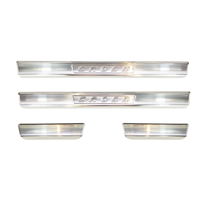 Seuils de portes inoxydable sur mesure pour Volkswagen T-Cross 2019-2024 & FL 2024- 'Cross' 4-pièces