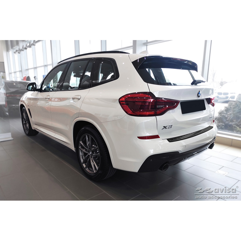 Protection de seuil arrière inox noir sur mesure pour BMW X3 G01 Paquet M 2017-2021 & Facelift 2021- Incl. M Competition 2019-2021 'Ribs'