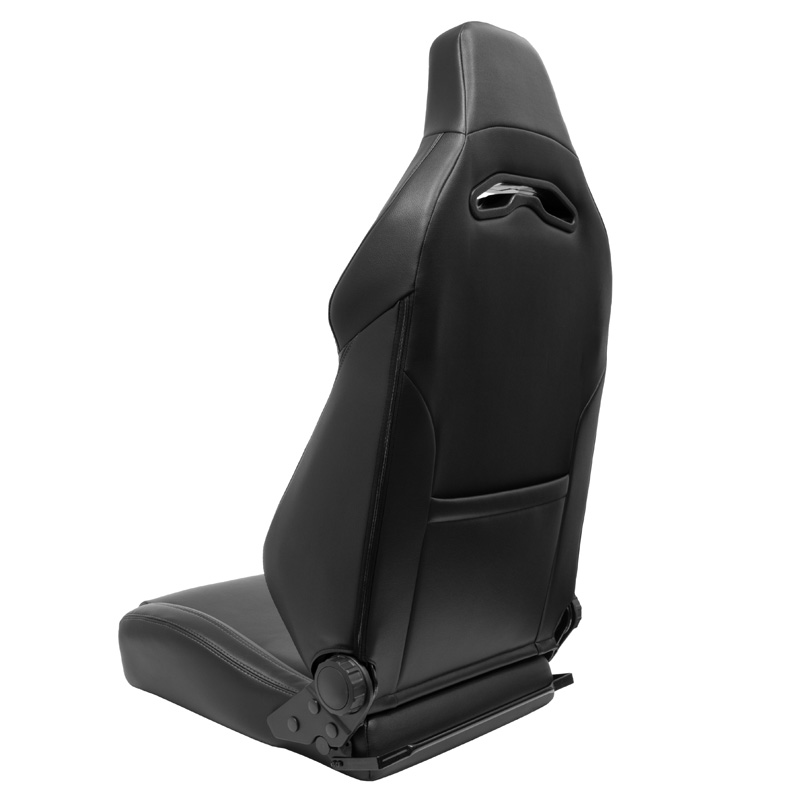Siège baquet 'VGR' - Simili Cuir Noir + Surpiqûres argent - Dossier réglable - incl. glissières