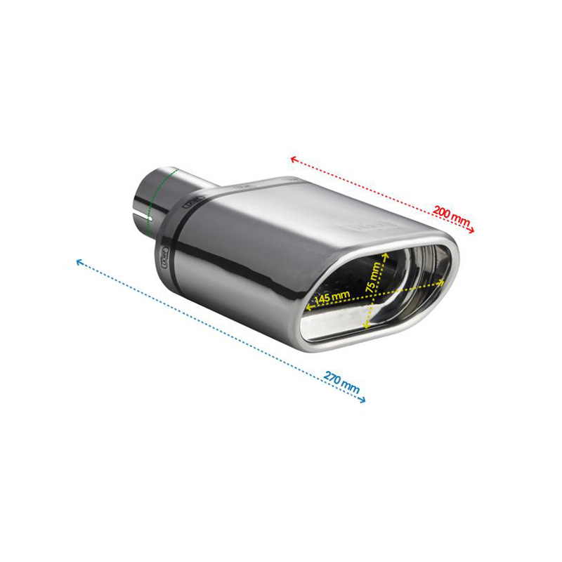 Ulter Sport Embout d'échappement - Ovale 145x75mm - Longueur 200mm - Montage ->50mm - Inoxydable