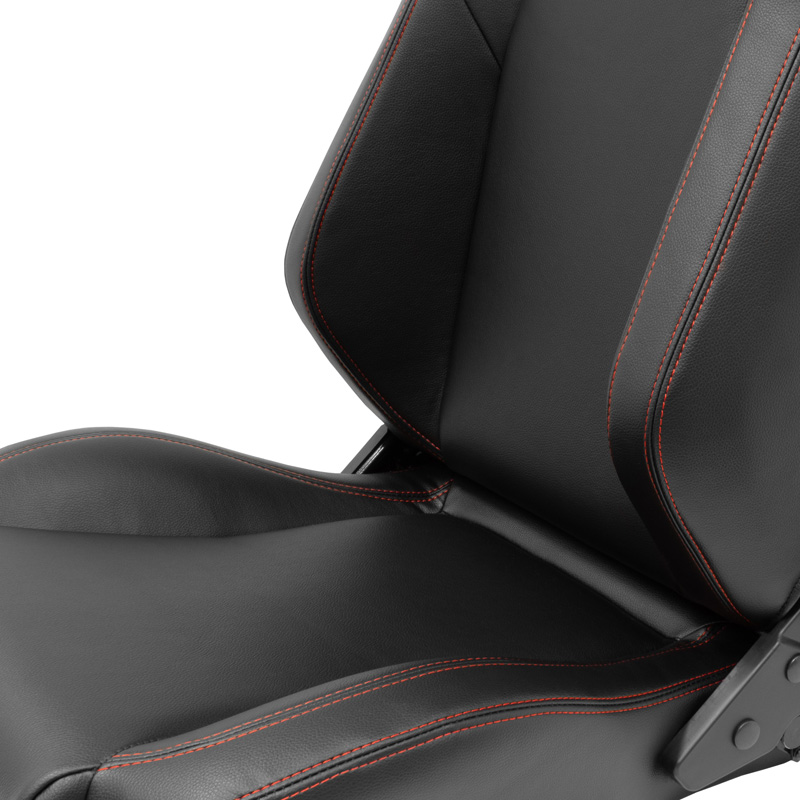 Siège baquet 'VGR' - Simili Cuir Noir + Surpiqûres rouge - Dossier réglable - incl. glissières