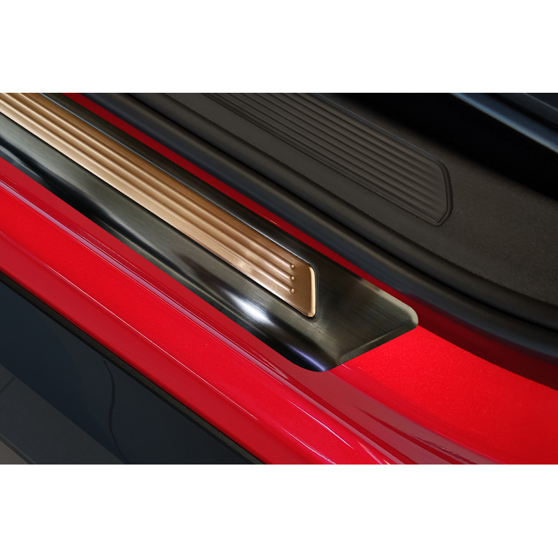 Avisa Seuils de portes inoxydable noir sur mesure pour Cupra Born 2021- 'Insert cuivre avec lignes' - 4-pièces