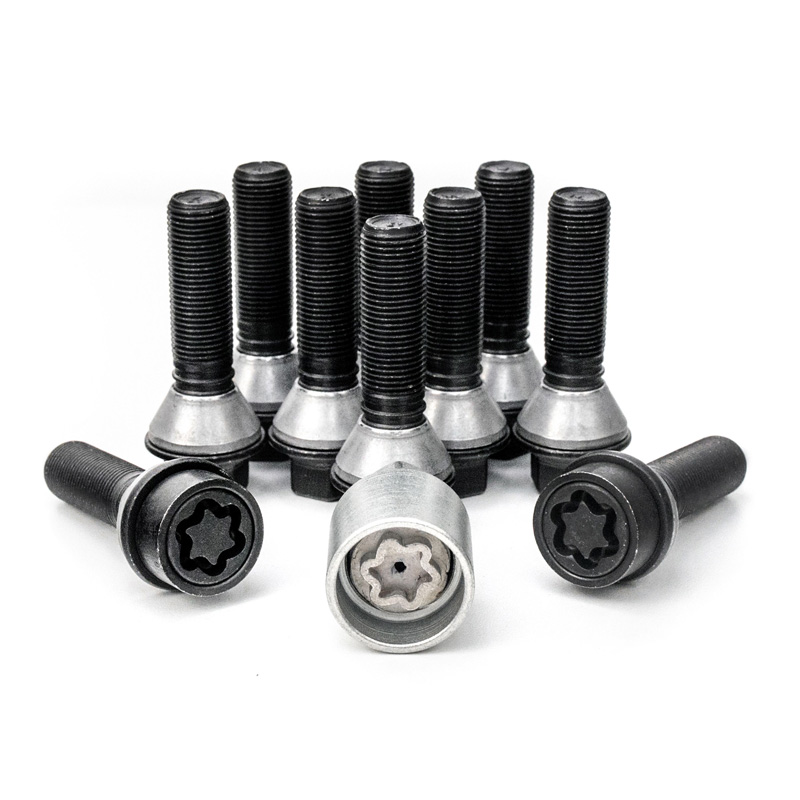 Jeu de Boulons de roue H&R conique avec col mobile M14x1.25 - Longueur 28mm - Noir - 10 pièces (p.e. sur mesure pour BMW) - antivol de roue inclus