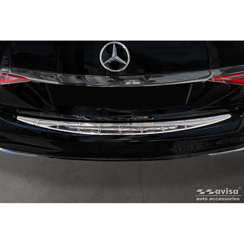 Protection de seuil arrière inox Chrome sur mesure pour Mercedes Classe-S (W223) 2020- 'Ribs'