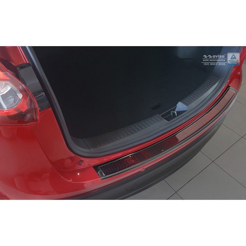 Protection de seuil arrière inox 'Deluxe' sur mesure pour Mazda CX-5 2014- Noir/Carboné noir-rouge