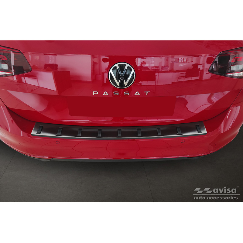 Protection de seuil arrière inox noir sur mesure pour Volkswagen Passat Variant 2014-2019 & Facelift 2019-2023 (incl. R-Line/Alltrack) 'STRONG EDITION'