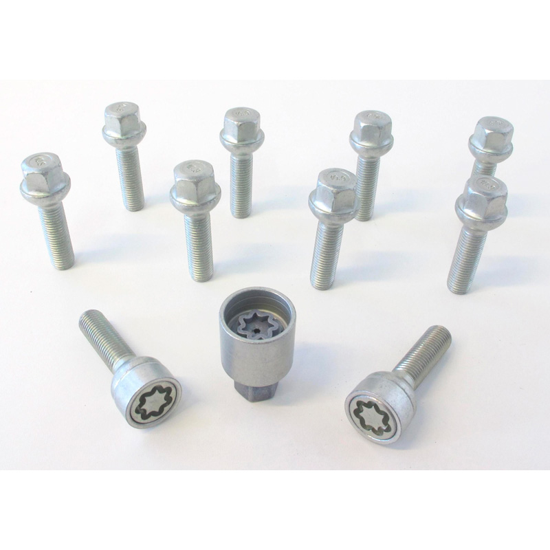 Jeu de Boulons de roue H&R sphérique R12 M12x1.50 - Longueur 52mm - 10 pièces (p.e. sur mesure pour Mercedes) - antivol de roue inclus