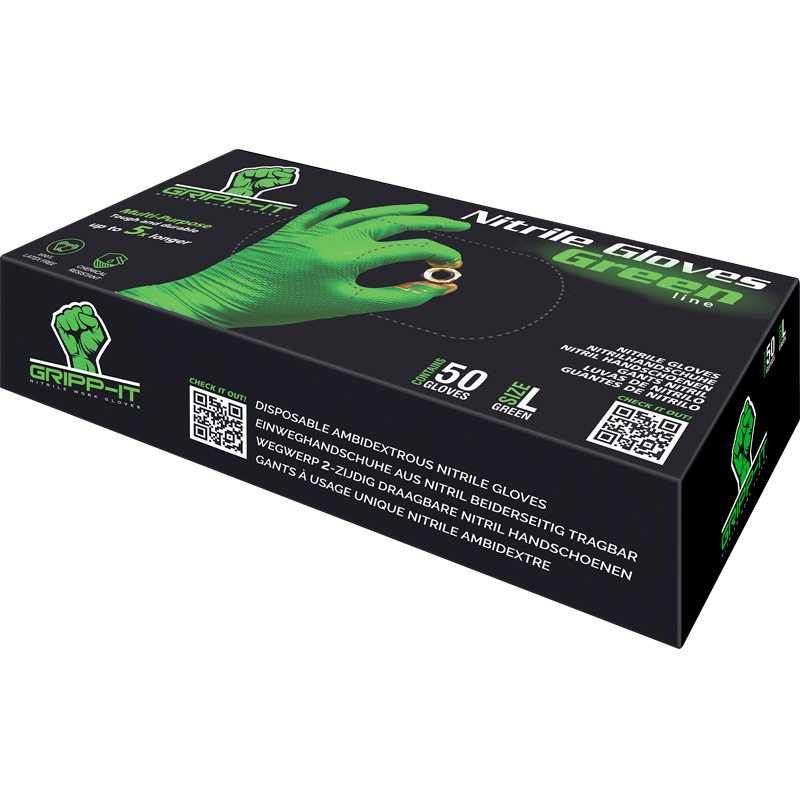 Gripp-It Gants Nitrile - taille L - Vert - Boîte distributrice de 50 pcs