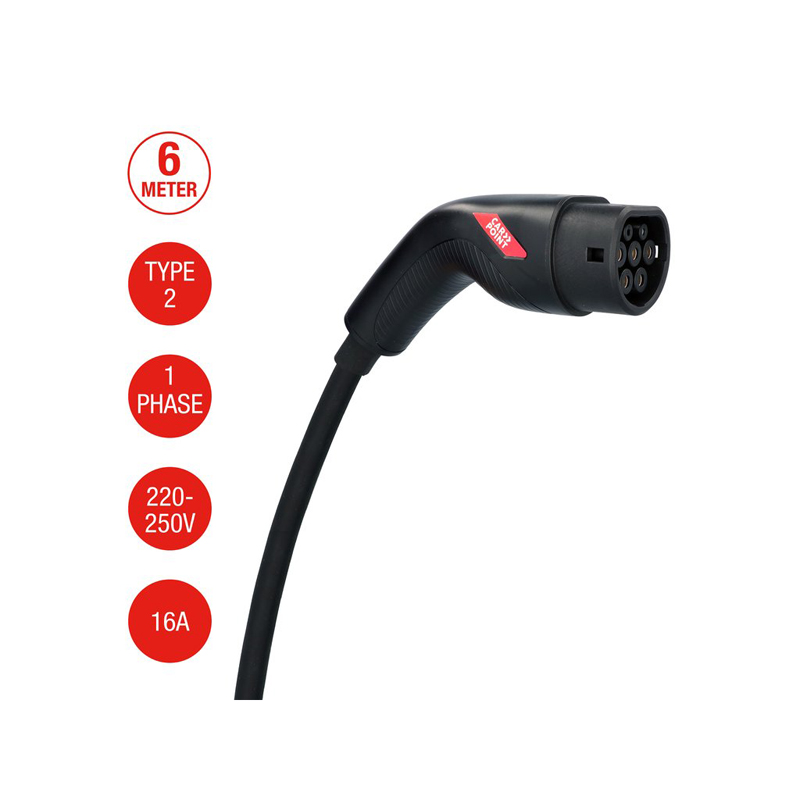 Câble de charge Carpoint pour véhicule électrique Type 2>2 16 AMP monophasé 6 mètres
