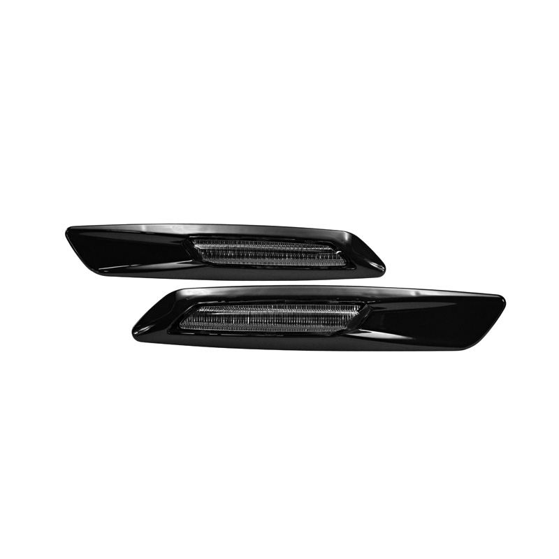 Set de Clignotants Latéraux LED en Look-F10 sur mesure pour BMW Série 1 E8x / Série 3 E9x / Série 5 E6x - Fumée/Noir-Chromé - avec fonction feux de route