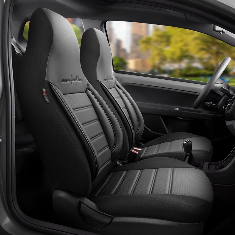 Housse de sièges 'CityBug' universel en cuir/textile 'Comfortline' Noir/Gris - 9-pièces - adapté aux Side-Airbags