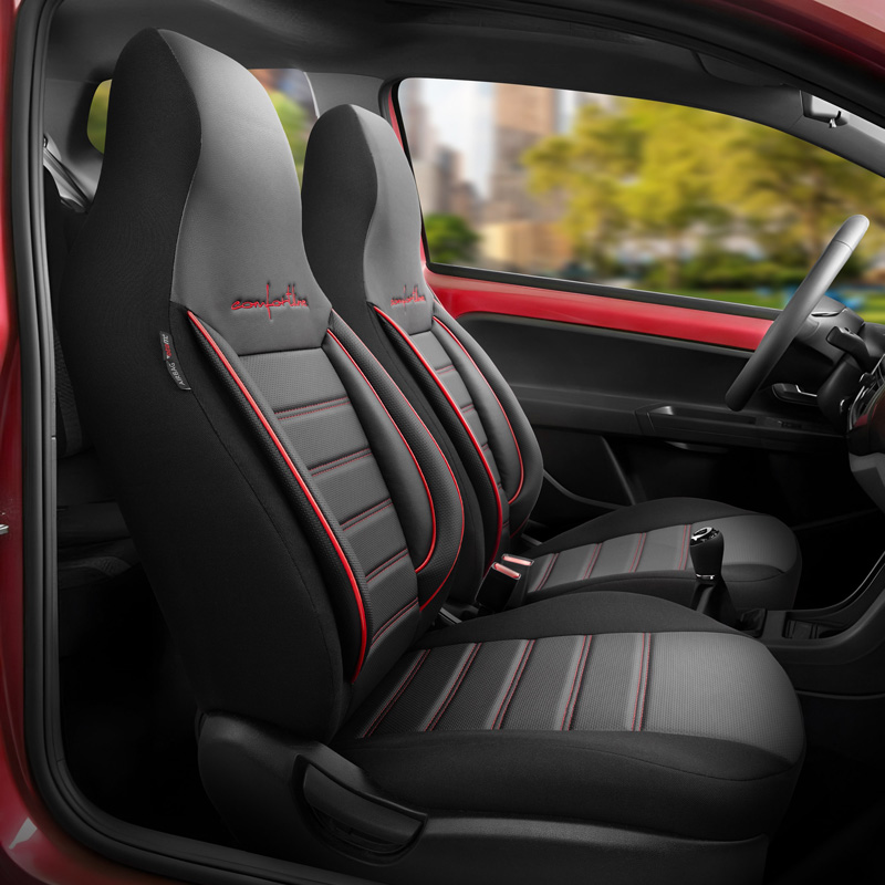 Housse de sièges 'CityBug' universel en cuir/textile 'Comfortline' Noir/Rouge - 9-pièces - adapté aux Side-Airbags