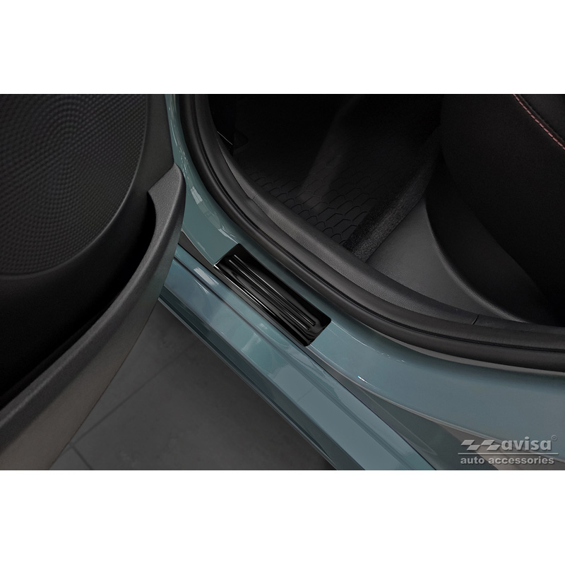 Seuils de portes inoxydable noir sur mesure pour Hyundai Kona 2017-2020 & FL 2020-2023  'Hybrid' - 4-pièces