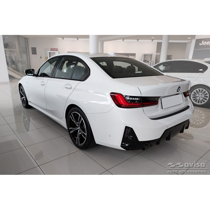 Protection de seuil arrière inox noir mat sur mesure pour BMW Série 3 G20 Sedan M-Paquet 2019- 'Ribs'