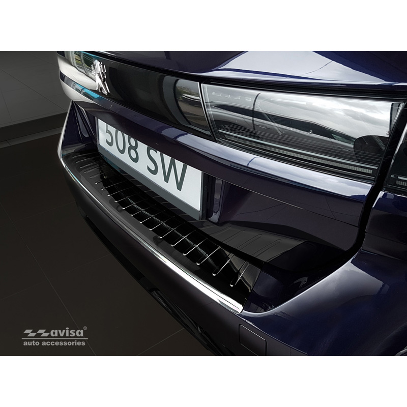 Protection de seuil arrière inox noir sur mesure pour Peugeot 508 II SW 2019- 'Ribs'