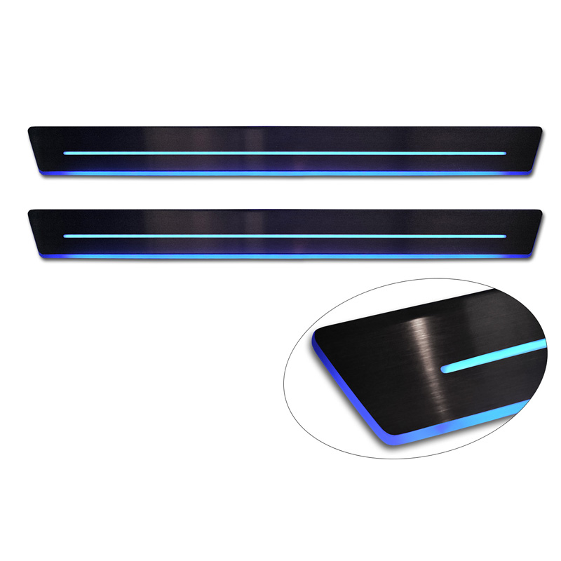 Seuils de porte universels - Acier inoxydable noir avec éclairage LED bleu - 2-pièces - 44,8 x 4 cm
