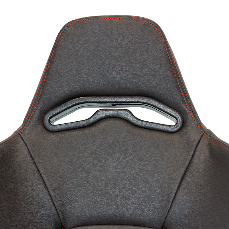 Siège baquet 'Eco' - Simili Cuir Noir + Surpiqûres rouge - Dossier réglable (à droite) - incl. glissières
