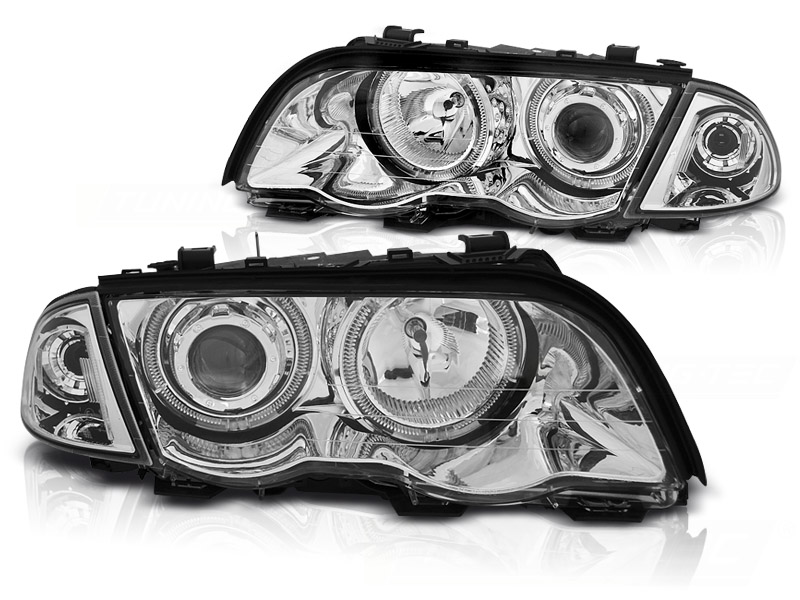 Phares pour les BMW E46 4 door 98-01. Angel Eyes chrome