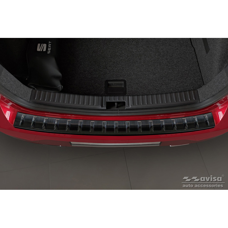 Protection de seuil arrière inox noir sur mesure pour Seat Ibiza 6F Facelift 2021- 'Ribs'