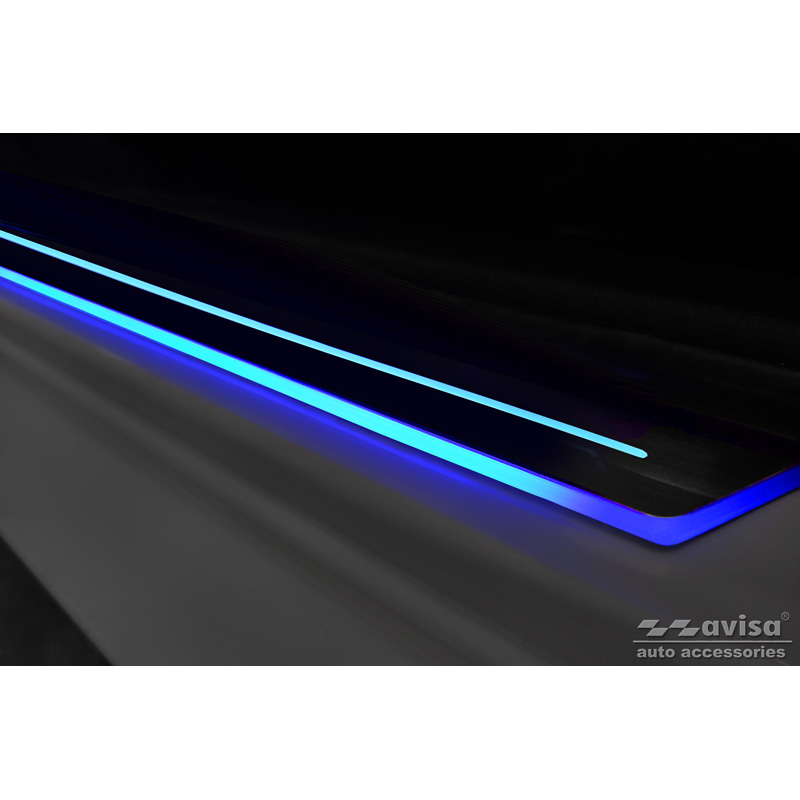 Seuils de porte universels - Acier inoxydable noir avec éclairage LED bleu - 2-pièces - 44,8 x 4 cm