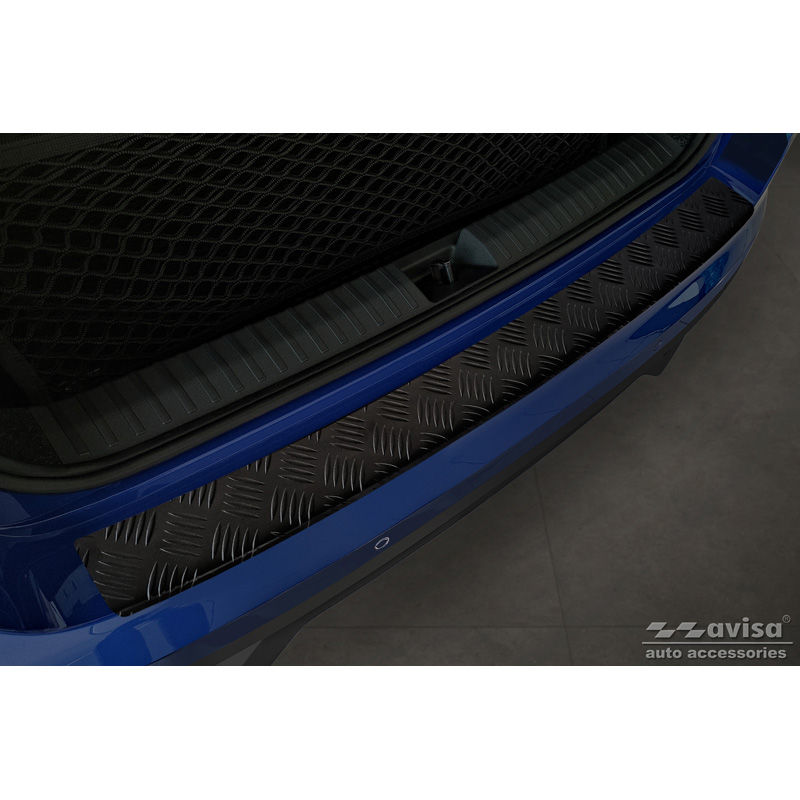 Protection de seuil arrière en aluminium noir mat sur mesure pour Skoda Kamiq 2019- 'Riffled Plate'