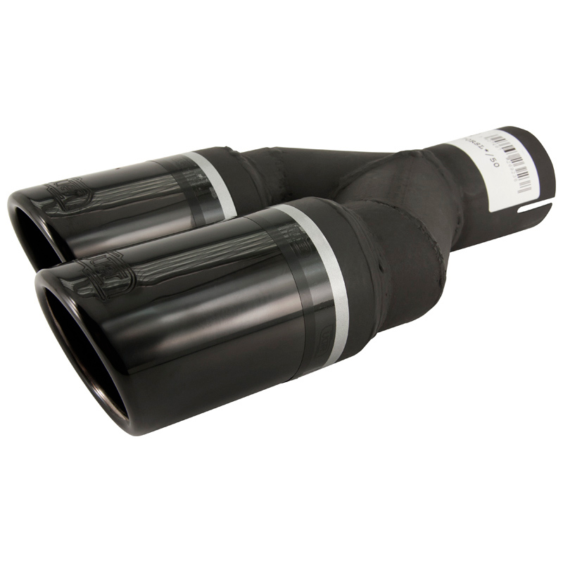 Ulter Sport Embout d'échappement (à gauche) - Ronde Double Ø70mm - Longueur 200/180mm - Montage ->50mm - Inoxydable Noir