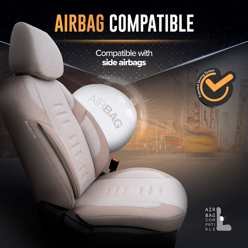 Housse de sièges universel en toile/cuir/textile 'Throne' Crème - 11-pièces - adapté aux Side-Airbags