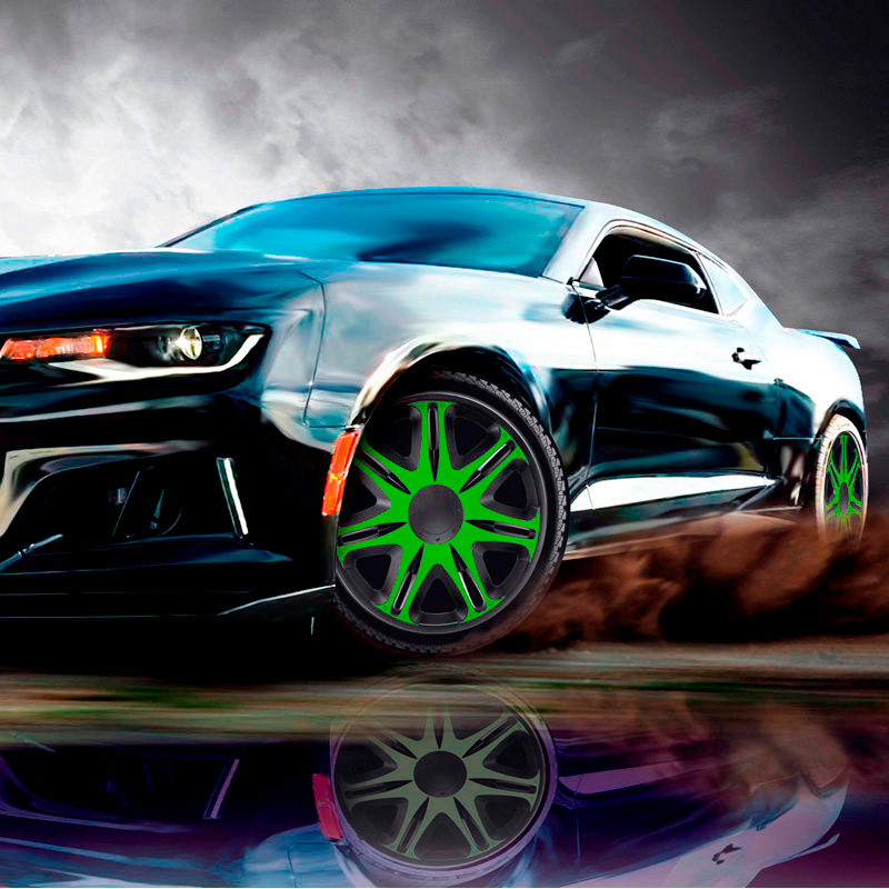 Jeu d'enjoliveurs J-Tec Nascar 13-inch noir/vert