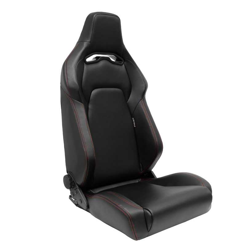 Siège baquet 'VGR' - Simili Cuir Noir + Surpiqûres rouge - Dossier réglable - incl. glissières