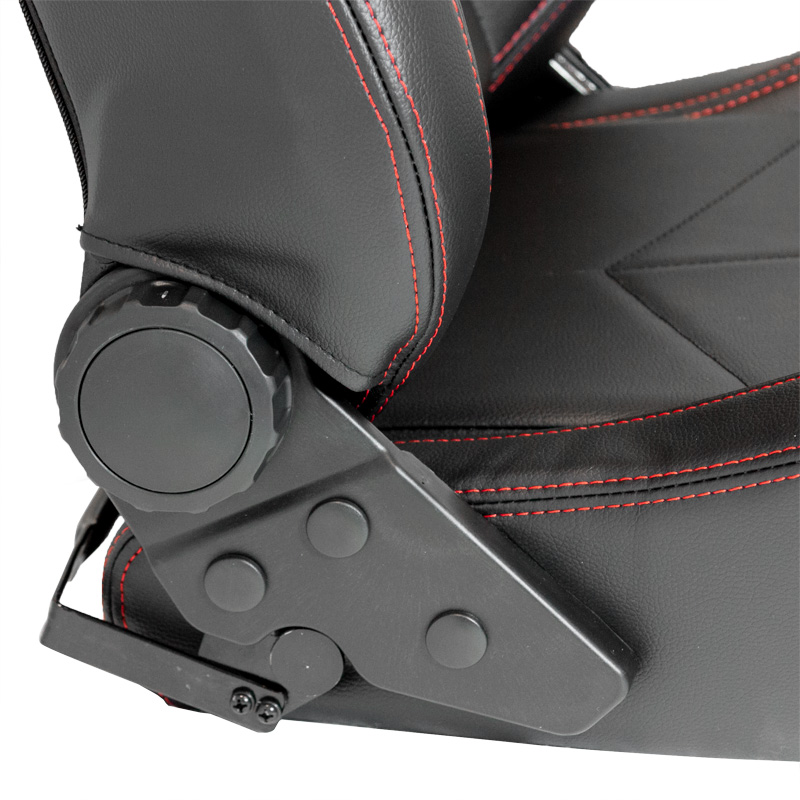 Siège baquet 'TN' - Simili Cuir Noir + Surpiqûres rouge - Dossier réglable - incl. glissières