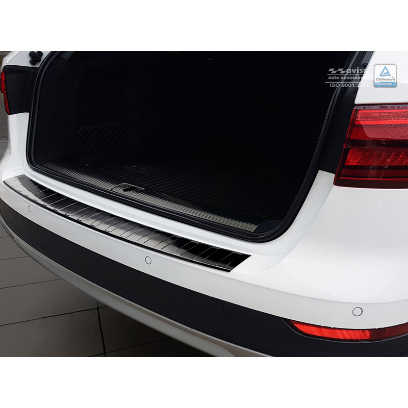 Protection de seuil arrière inox noir sur mesure pour Audi A4 B9 Allroad 2016-2019 & FL 2019- 'Ribs'