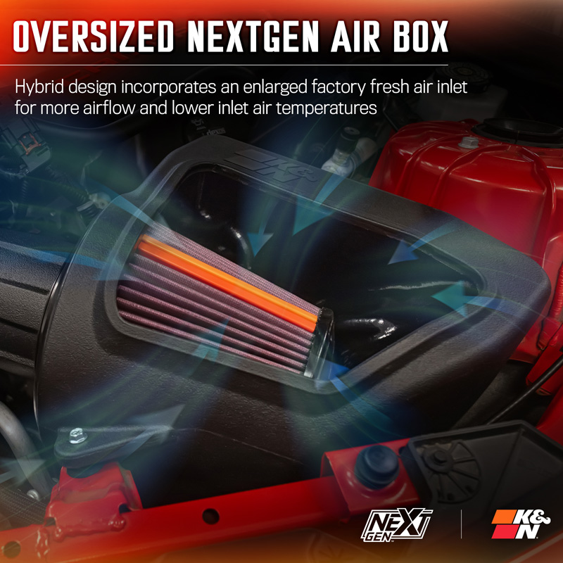 K&N NextGen d'admission d'air froid  sur mesure pour Chevrolet Camaro SS 6.2L V8 2016-2024 (50-3092)