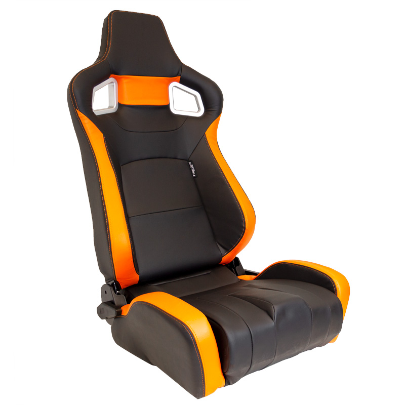 Siège baquet 'RS6-II' - Noir-Mattes/Simili Cuir Orange - Dossier réglable - incl. glissières