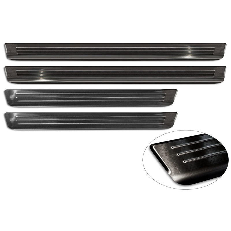 Seuils de portes inoxydable noir sur mesure pour Skoda Kodiaq II (PS7) 2024- 'Lines' - 4-pièces