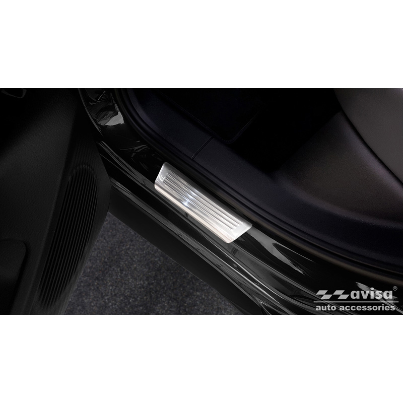 Seuils de portes inoxydable sur mesure pour Volkswagen ID.3 2020-2023 & FL 2023- / Cupra Born 2021- / MG 4 2022- / MG HS II 2024- - 'Lines' - 4-pièces