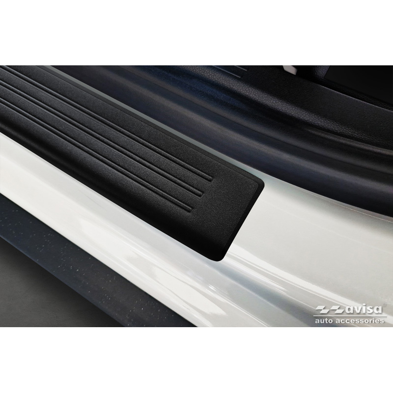 Seuils de portes inoxydable noir sur mesure pour Dacia Duster III 2024- - 'Lines' - 4-pièces