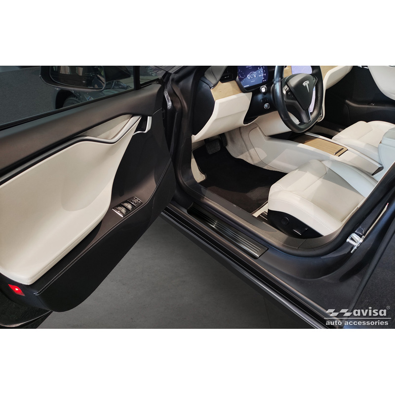 Seuils de portes inoxydable noir sur mesure pour Tesla Model S 2012-2016 & Facelift 2016- 'Lines' - 4-pièces